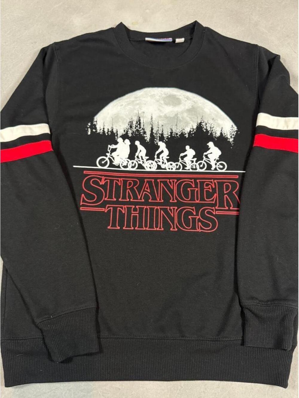 Stranger Things Moon Bike Graphic Black Varsity Sweatshirt Size Small